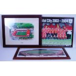 BRISTOL CITY: A collection of 3x framed and glazed Bristol City Football Club related prints,