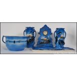 A 20th century Japanese inspired blue and white dressing table and wash set to include tray,