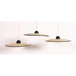 A set of 3 1950's Thorn Flying Saucer metal pendant lamp / diffuser shades.