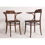 A pair of 1920's Art Deco bentwood cafe chairs with panel circle seats by Jacob and Josef Kohn