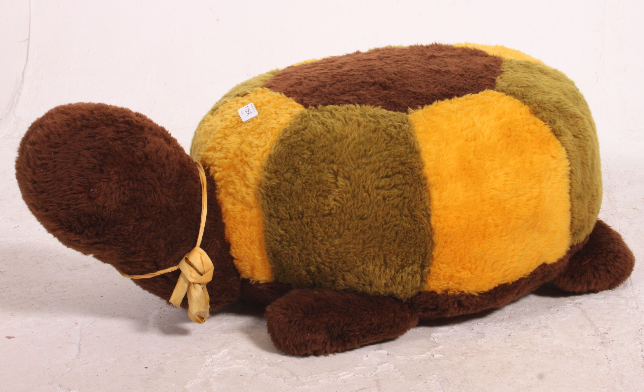 A Kitsch Retro 20th Century Large Tortoise Foot Stool Or Pouffe Seat In Faux Fur Plush Fabric Bei