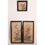 A collection of 3 framed and glazed Chinese silk paintings.