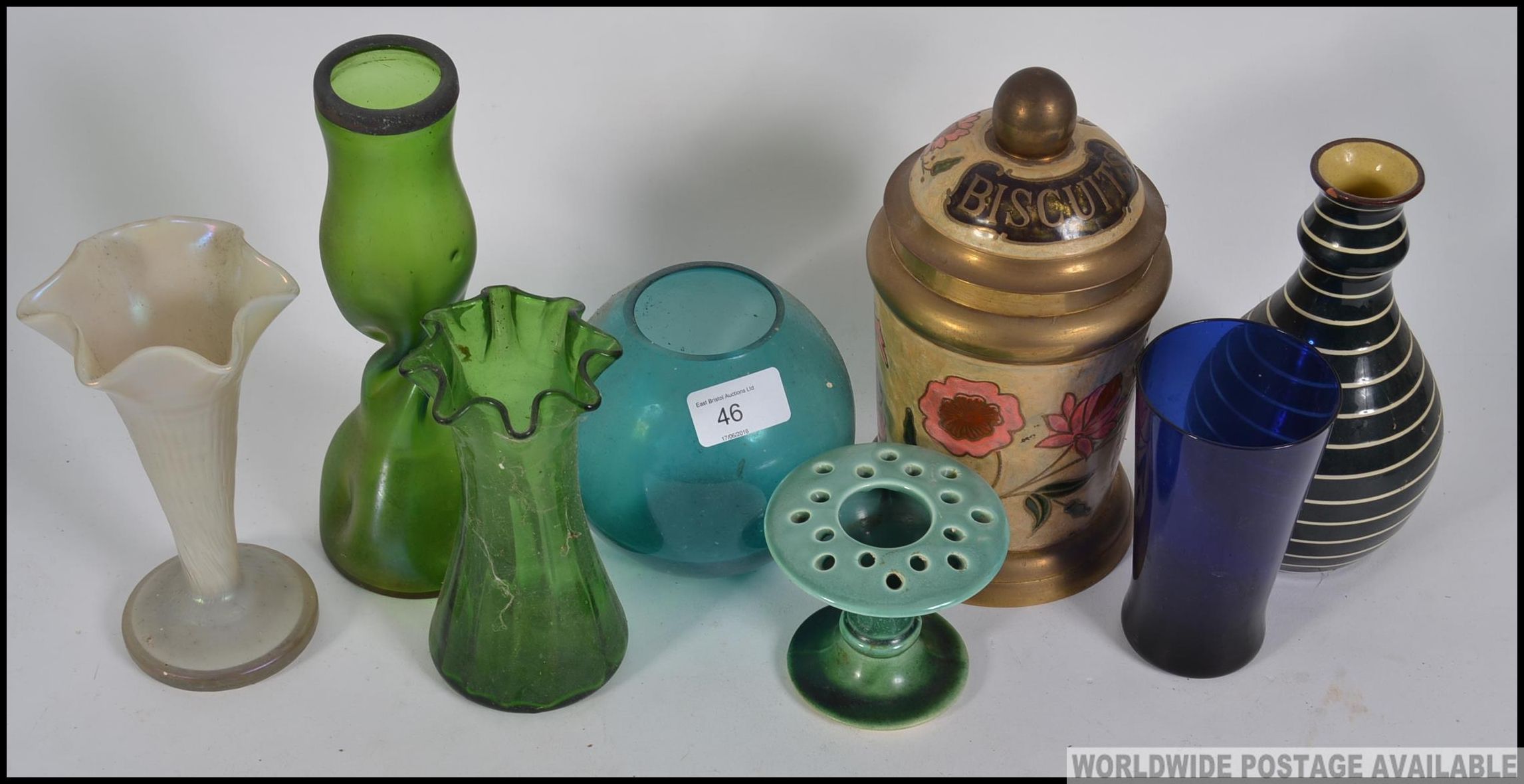 A collection of studio art glass vases together with a biscuit barrel and other studio ceramics etc. - Bild 2 aus 2