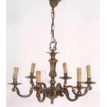 An 19th Century Style Brass Six Branch electric Chandelier.