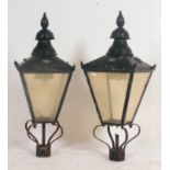 A Pair of Victorian painted copper street light tops, with applied makers plaque for D. W.