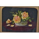 A 1930's 20th century Oil painting of still life roses . Signed AJ Busst to the corner.