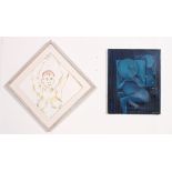 A framed and glazed water colour nude study along with an oil abstract portrait of a nude ,