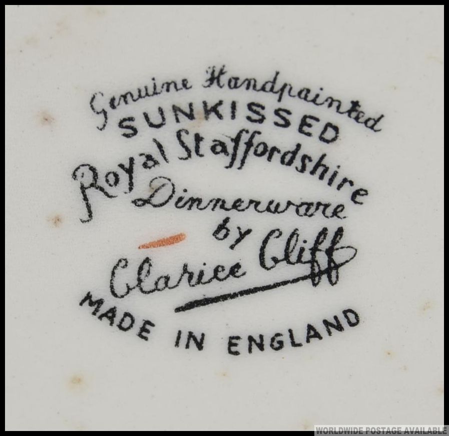 A hand painted Sunkissed Royal Staffordshire Dinnerware plate by Clarice Cliff, - Image 3 of 4