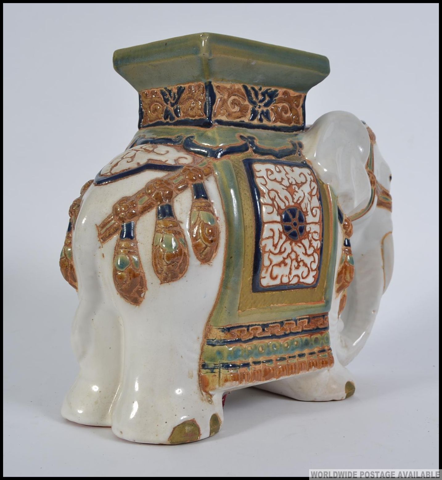 A 20th century large Chinese ceramic planter / stool in the form of an Elephant. Measures: 27cm H. - Image 2 of 4