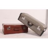 A vintage mid century vinyl two tone suitcase by Skylark together with a leather suitcase circa