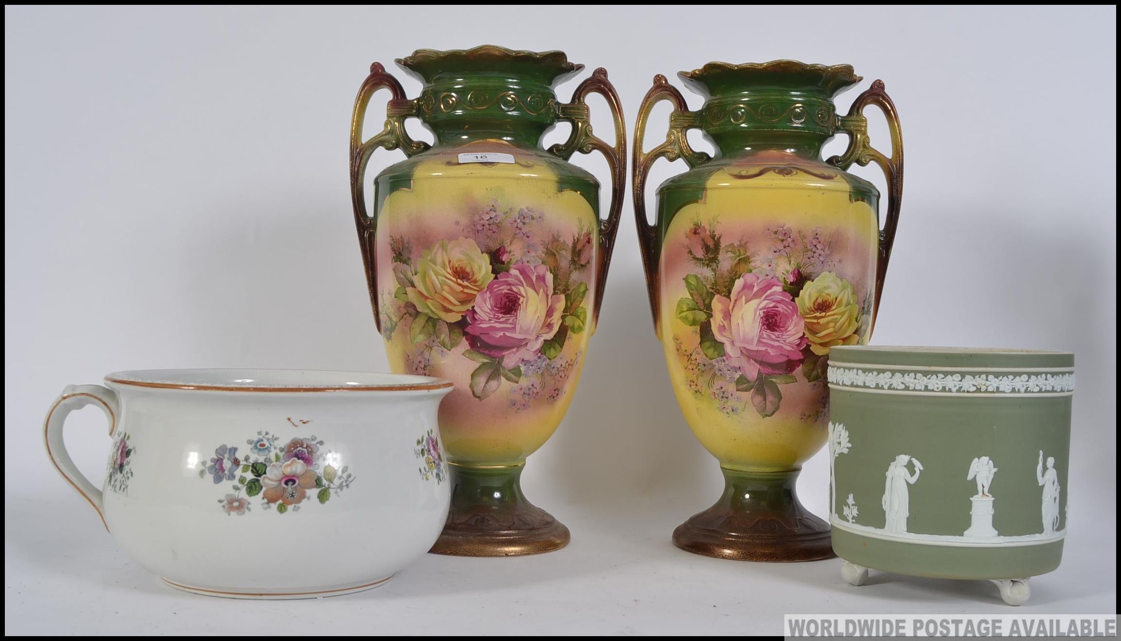 A pair of 19th century Staffordshire transfer printed vases,