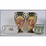 A pair of 19th century Staffordshire transfer printed vases,