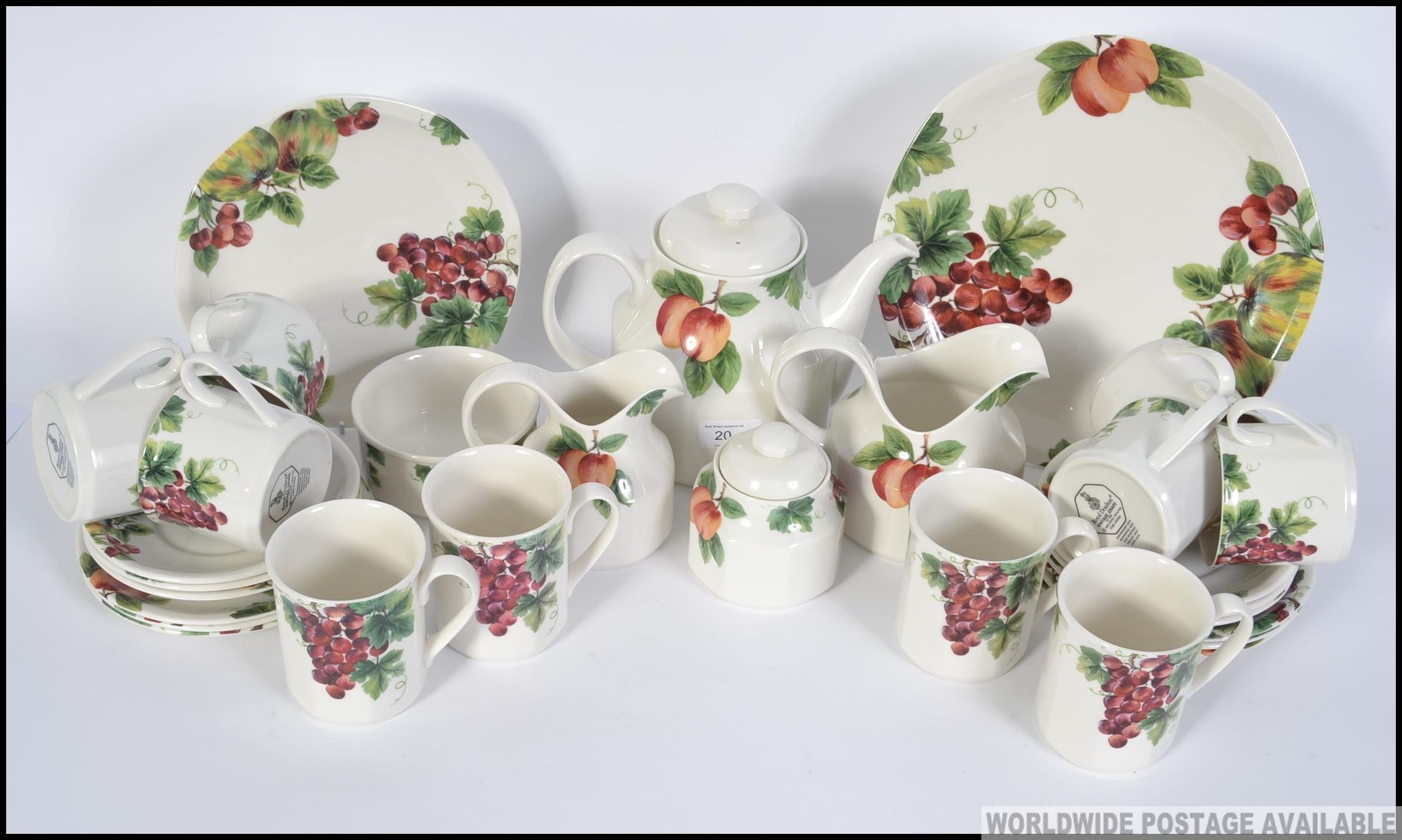 A Royal Doulton ' Vintage Grape ' pattern tea service comprising the teapot, cups, - Bild 2 aus 3