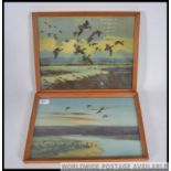 Two vintage 20th century Peter Scott prints of watercolour scenes of marshlands featuring ducks in