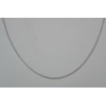 A hallmarked 18ct white gold chain necklace with spring hoop clasp. Hallmarked Birmingham.