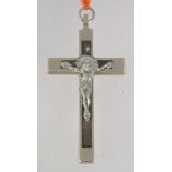 A Victorian white metal and ebony inlaid crucifix cross. Measures 7.5cms.