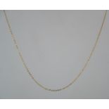 A 14ct gold link chain necklace with spring hoop clasp. Tests 14ct gold. Measures 18 inches.