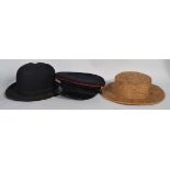 A 20th Century London makers gents bowlers hat along with a Ridgmons straw hat and a