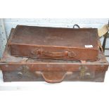 A vintage 20th century leather suitcase along with another leather case of Masonic origin with