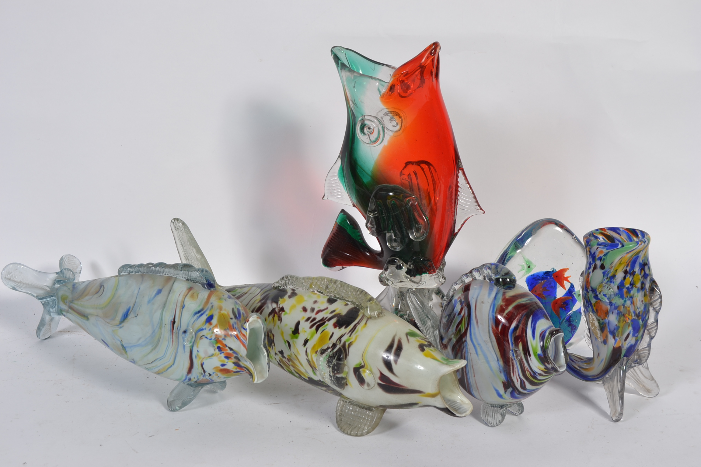 4 Murano style fish along with other studio glass fish