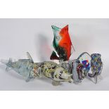 4 Murano style fish along with other studio glass fish
