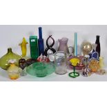 A collection of studio art glass to include hankercheif vases , retro sculptures ,