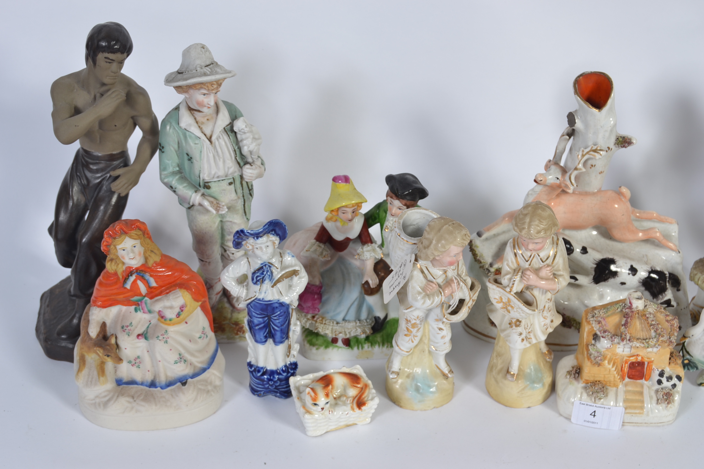 A collection of porcelain figurines to include Staffordshire flat backs , continental examples , - Image 2 of 3