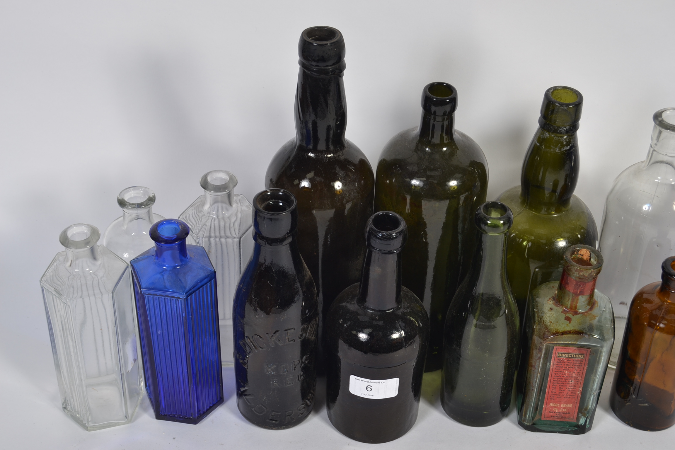 An assortment of vintage glass bottles to include Bristol blue examples, - Image 3 of 3