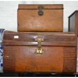 Two Victorian tin trunks one with faux snakeskin design