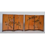 A pair of oriental miniature sectional room dividers / screens of matching forms with panels