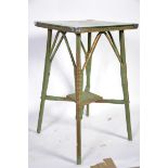 A painted Edwardian cane conservatory / garden table with glass top