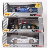 MAISTO: A collection of 3x Maisto 1:18 scale diecast model ' GT Racing ' cars.