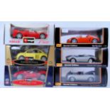 1:18 SCALE: A collection of 6x 1:18 scale boxed diecast model Burago and Maisto cars to include