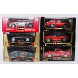 BURAGO: A collection of 6x 1:18 scale boxed diecast model Burago cars; Porsche Coupe, Lancia,