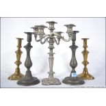 2 19th century large pewter pusher candl