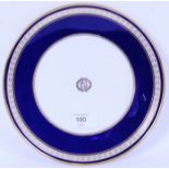 WHITE STAR LINE: Extremely rare cobalt blue ground plate with gilt decoration, gilt OSNC to centre,