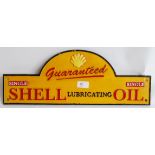 SHELL: A vintage style reproduction Shell Oil domed sign in yellow. 50cm long.