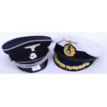 NAZI UNIFORM: Two 20th century German / Nazi Third Reich replica uniform hats - SS officers hat and