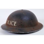 POLICE HELMET: A WWII Second World War era British Police tin helmet,