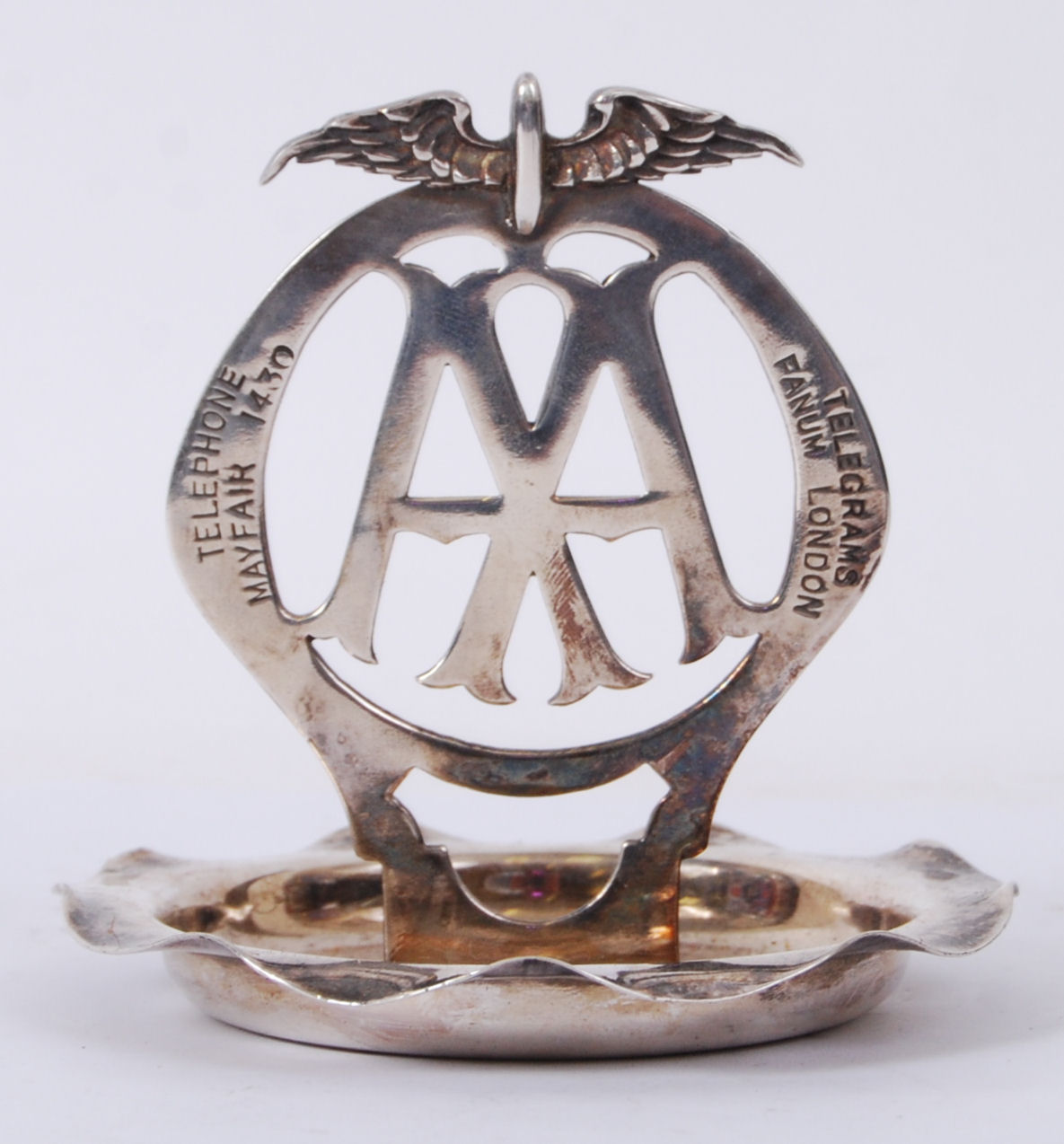 AA BADGE: A rare early polished metal AA Automobile Association member's badge, with wings atop.