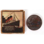 LUSITANIA: An original WWI era RMS Lusitania propaganda medal coin, within the original box.