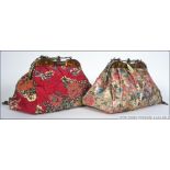 2 vintage bead adorned ladies handbags, one with silk fabric, the other cord,