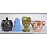 Mixed group to include , Bohemian multi coloured glass vase , ginger jar with notation to base ,