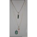 A collection of 3 silver necklaces to include 2 agate pendant drops to 2 along with a Chinese
