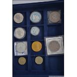 Blue velour clasp fastening collectors case containing various coins to include : 1995 £2 coin ,