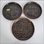 Three hand thrown clay salt glazed plates by Wold potters,