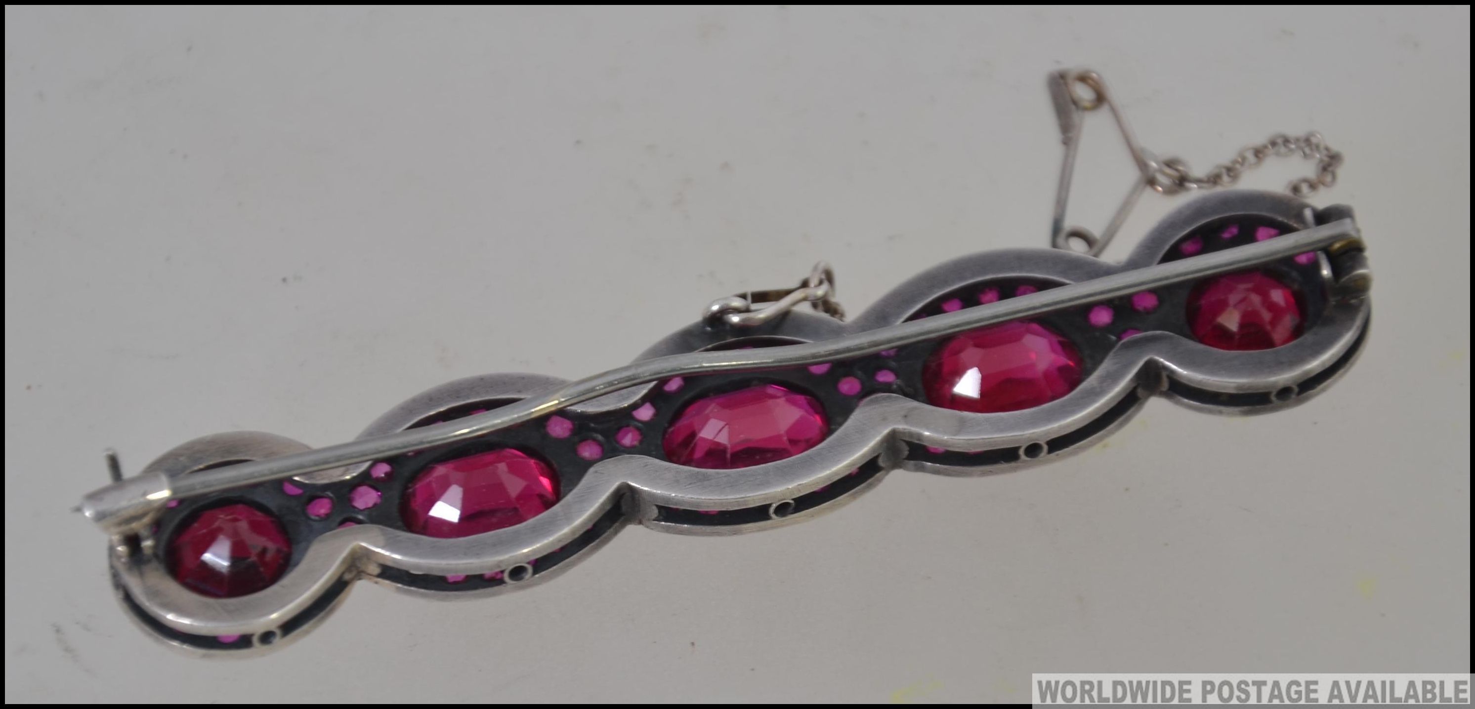 A Victorian silver and tourmaline bar brooch. - Image 2 of 2