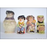 Toby Jugs, A Royal Doulton The Clown D6935, Leprechaun D6948 & The Jester D6910.