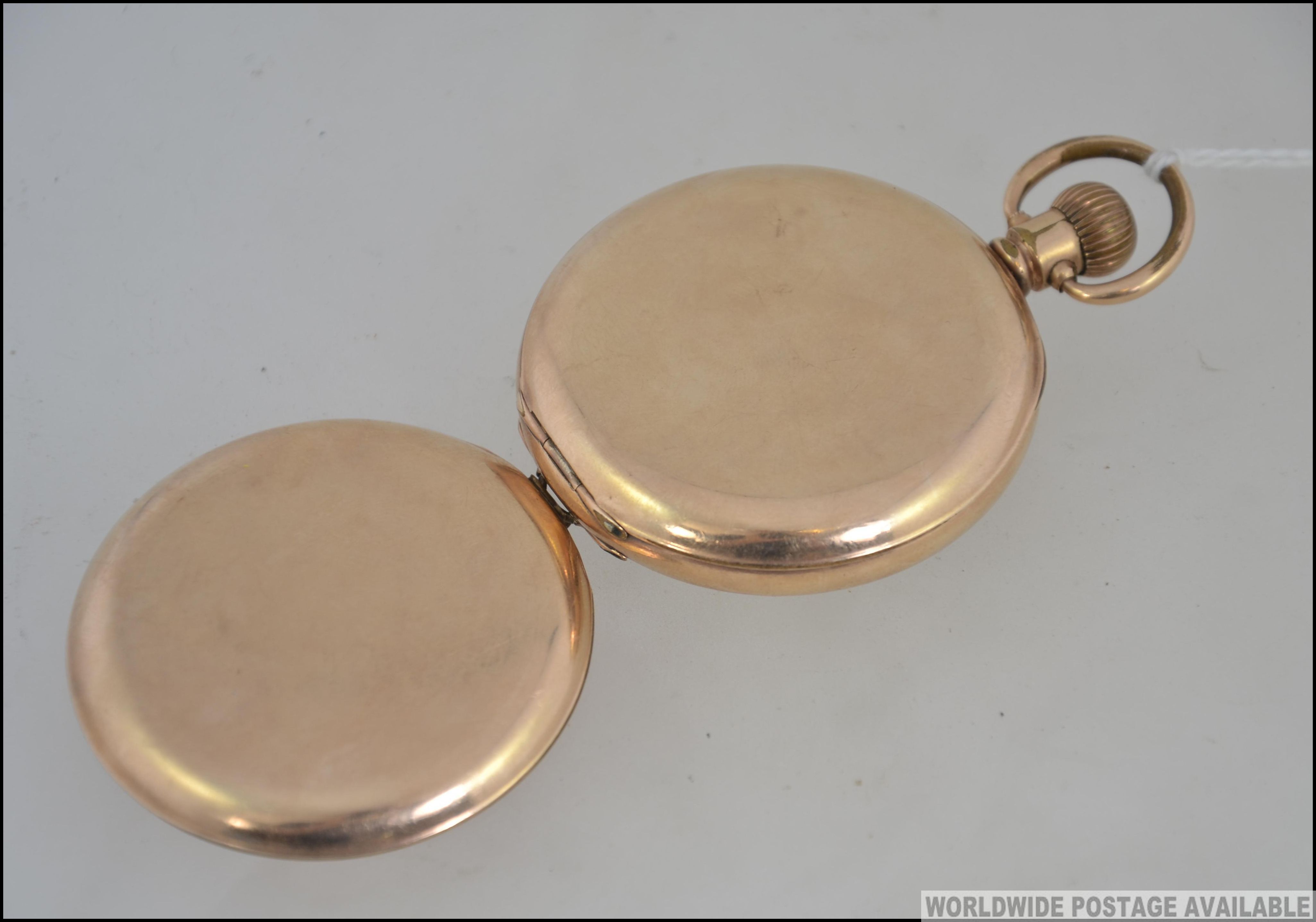 A 20th century Waltham hunter pocket watch in gold plated case with subsiduary seconds dial, - Image 2 of 3