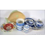 A collection off blue and white ceramics